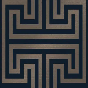 Next Metallic Greek key Navy Metallic effect Smooth Wallpaper Sample