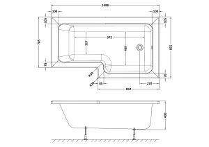 L Shape Right Hand Shower Bath Tub with Leg Set (Waste & Panels Not Included) - 1500mm - Balterley