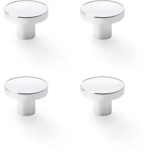 4 PACK - Slim Round Door Knob - Polished Chrome 38mm Modern Cupboard Cabinet Pull Handle