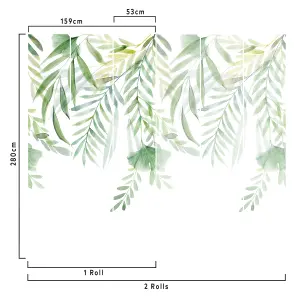 Ginko Trailing Leaves 3 lane Repeatable Wallpaper Mural, Green