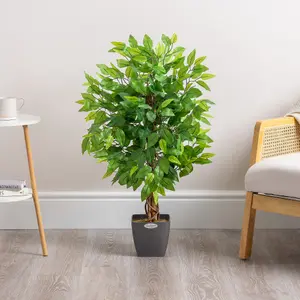 Artificial Ficus Tree Realistic Faux House Plant Decoration in Pot 3ft