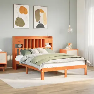 Berkfield Bookcase Bed without Mattress Wax Brown 120x190cm Solid Wood Pine