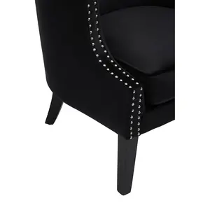 Interiors by Premier Black Velvet Studded Chair, Easy to Clean Leather Armchair, Body Supportive Accent Chair