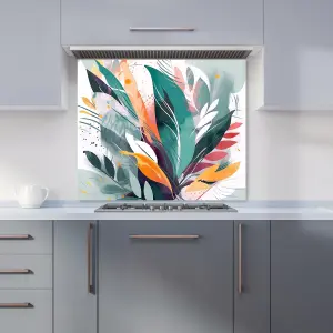 Coloured Abstrace Feather Leaves Premium Glass Kitchen Splashback W900mm x H750mm