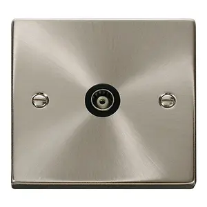 Satin / Brushed Chrome Single Isolated Coaxial Socket - Black Trim - SE Home