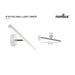 Nordlux Ip S13 60 Indoor Bedroom Living Dining Hallway Wall Light In White (Height) 9cm