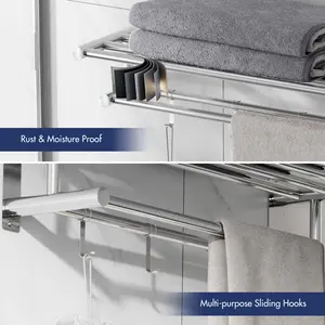 Rigueiro 600mm Bathroom Towel Rack with Hooks, Modern Chrome Finish