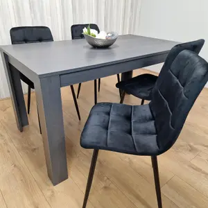 Dining Table and 4 Chairs  Black Dark Grey Velvet Chairs Wood Dining Set Furniture