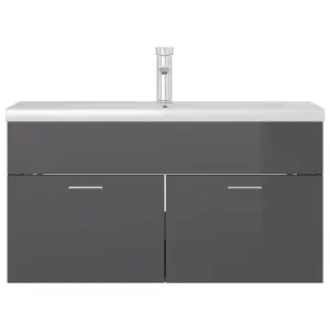 Berkfield Sink Cabinet with Built-in Basin High Gloss Grey Engineered Wood