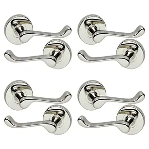 URBNLIVING 110mm Length 8 Pcs Scroll Metal & Polished Nickel Lever Latch Door Handles Set