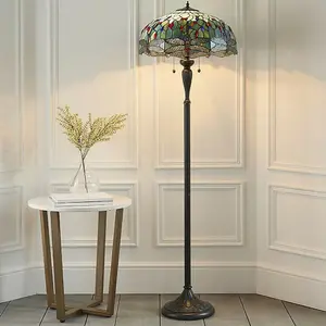 Tiffany Glass Dragonfly Floor Lamp - Dark Bronze Finish - 2 x 60W E27 GLS LED