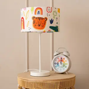 ValueLights Charles White Metal Single Stem Table Lamp with Cartoon Lamp Shade and LED Bulb