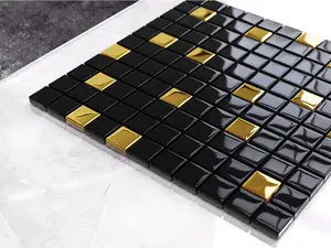 Glass mosaic on mesh for bathroom or kitchen 300mm x 300mm - Nero Gold