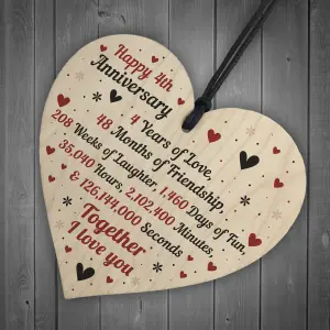 Red Ocean 4th Wedding Anniversary Gift For Him Her Wood Heart Keepsake Husband Wife Boyfriend Girlfriend