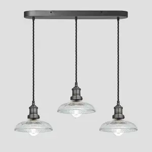 Industville Brooklyn Glass Dome 3 Wire Oval Cluster Lights, 8 inch,  Pewter holder