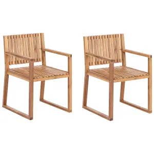 Set of 2 Garden Chairs SASSARI II Certified Acacia Wood Light Wood