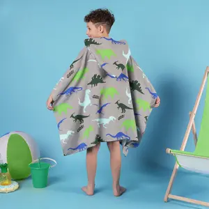 Dino Hooded Poncho Childrens Quick Dry Microfiber Kids Swimming Towel