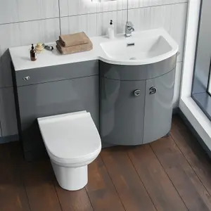 Nes Home Manifold Bathroom Grey RH Basin Sink Vanity Unit Back To Wall WC Toilet 1100mm