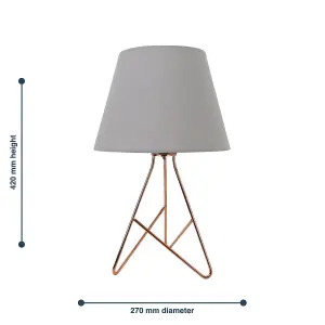 First Choice Lighting Tripod Copper 42cm Table Lamp With Grey Fabric Shade