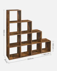 VASAGLE 10-Cube Bookshelf, Open Compartments Shelving Unit, Bookcase Storage Unit, Storage Organiser, Rustic Brown