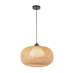 Luminosa Bali Single Pendant Ceiling Lamp, Natural Bamboo, White, Matt Black