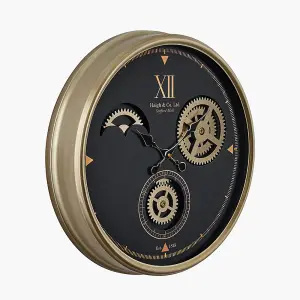 Black and Champagne Metal Working Cog Wall Clock