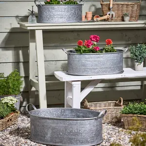 Set of 3 Metal Outdoor Flower Tub Garden Planters