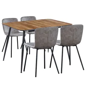 Hallowood Furniture Cullompton Large Extending Dining Table with 4 Grey Faux Leather Chairs