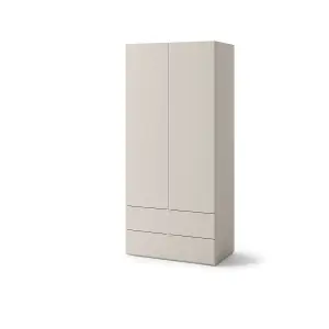 Compact Cashmere Hinged Wardrobe H2010mm W900mm D550mm - Modern Design with 2 Doors & 2 Drawers