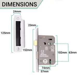 EAI Sashlock 80mm / 57mm Backset Chrome 3 lever for Internal Wooden Door 2 Keys CE UKCA & Fire Door Approved Anti Rattle Keep