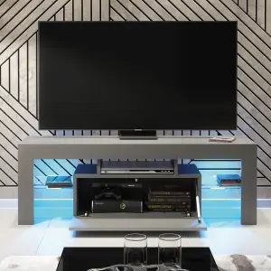 Floe TV Unit 130cm Dark Grey with High Gloss Doors and LED Lighting - Creative Furniture