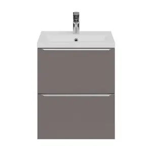 GoodHome Imandra Slimline Gloss Warm Grey Wall-mounted Bathroom Cabinet (H) 600mm (W) 500mm