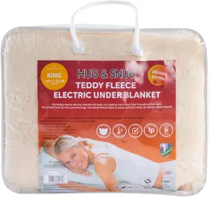 Teddy Fleece Electric Soft Thermal Warm Heated Under Electric blanket Double Bed with 3 Levels Heat Settings Cream 120x135 Cm