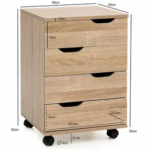 Kolya 40cm Wide 4 -Drawer Mobile File Cabinet Sonoma Oak