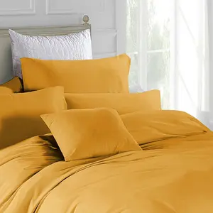 Marnisha Polyester Solid Colour Duvet Cover Set with Pillowcases Ochre / Super King - 2 Standard Pillowcases