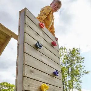 Rebo Wooden Climbing Frame with Vertical Rock Wall, Swing Set and Slide - San Luis+ Pink