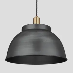 Industville Sleek Dome Pendant, 17 Inch, Pewter, Brass Holder