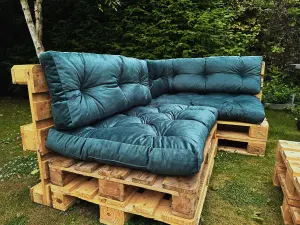 Garden Outdoor Pallet Sofa Cushions EURO Corner 1.2x2m Teal Green Velvet Tufted