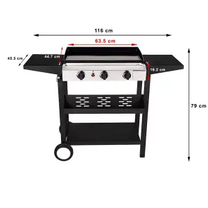 Portable 3 Burner Gas Grill BBQ Stainless Steel Outdoor Propane Cooktop with Foldable Stand