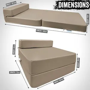 Fold Out Single Z Bed Futon Sofa Chair Mattress - Beige