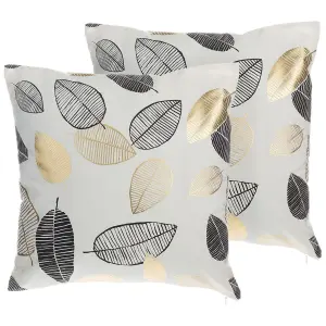 Set of 2 Cushions LOTUS Cotton 45 x 45 cm Plant White Gold Black