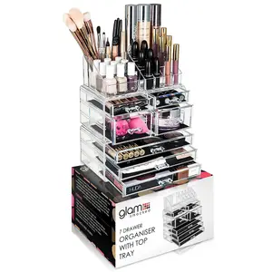 GLAMSMAKED 7-Drawer Transparent Acrylic Makeup Organizer for Clear Cosmetic Storage