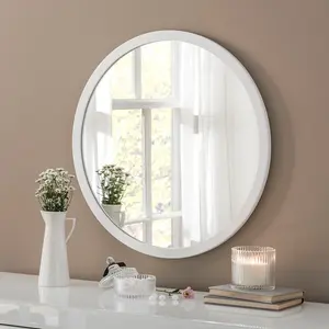 Tabatha Wood Flat Wall Mirror White / 60cm H x 60cm W