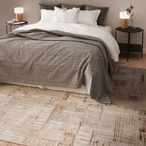 Neutral Metallic Super Soft Abstract Fringed Area Rug 120x170cm