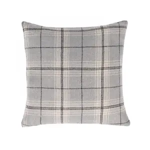 4 Pack Woven Check Filled Cushion Covers, Grey - 45x45cm