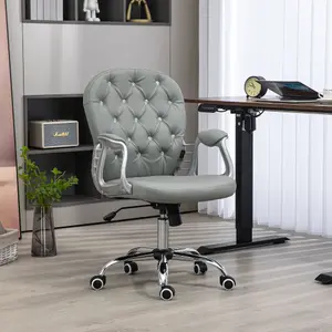 Vinsetto Office Chair PU Diamante Padded Ergonomic 360 degree Swivel Grey