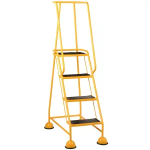 4 Tread Mobile Warehouse Steps YELLOW 1.68m Portable Safety Ladder & Wheels