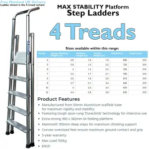 1m MAX STABILITY Platform Step Ladders 4 Tread Anti Slip Aluminium DIY Steps