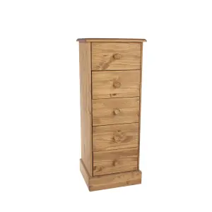 5 drawer Narrow Chest of drawers, Antique waxed, Cotswold