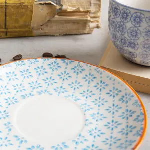 Nicola Spring - Hand-Printed Cappuccino Saucers - 14.5cm - Blue - Pack of 12